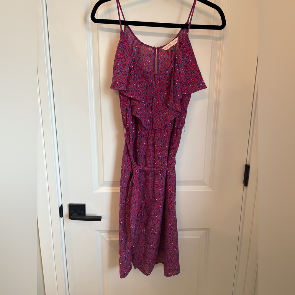 Rebecca Taylor pink purple floral flirty silk dress size 2 summer vacation